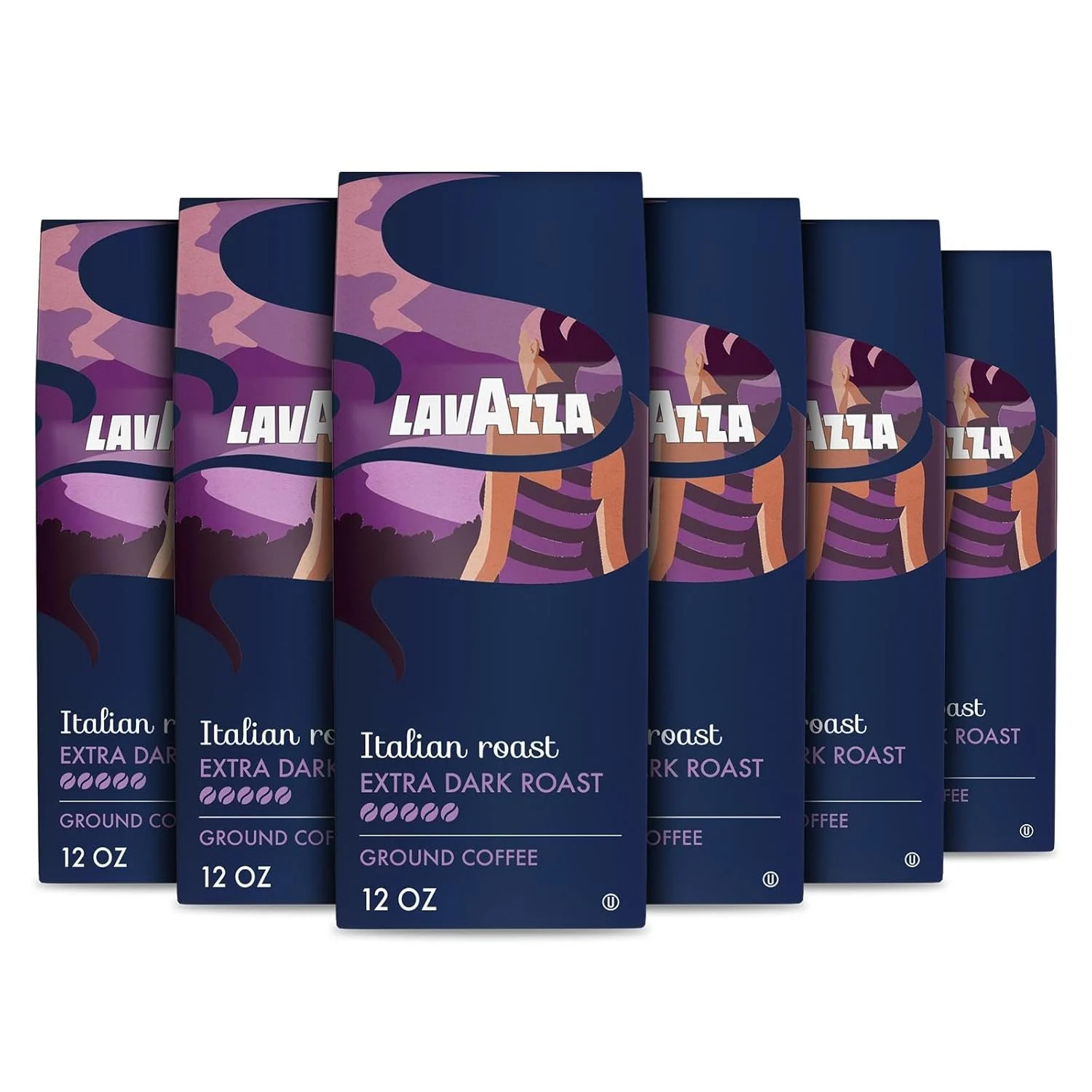 Lavazza Italian Roast Ground Coffee 6 Bags of 12oz, Dark Roast, Strong and Bold Taste, Intensity 5/5, 100% Arabica, Ideal for Drip Brewers, (Pack of 6)