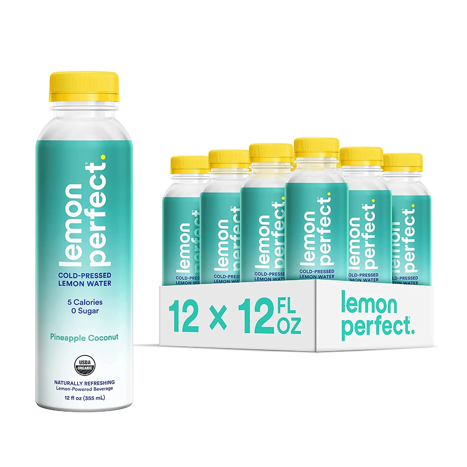 Lemon Perfect, Organic Cold-Pressed Lemon Water, Flavored Water, Pineapple Coconut (12-Pack)