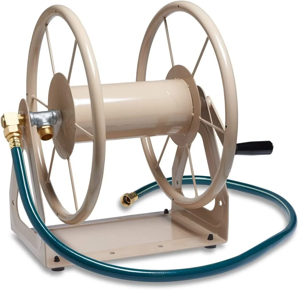 Liberty Garden Products 703-1 Multi-Purpose Steel Garden Wall/Floor Mount Hose Reel, Tan