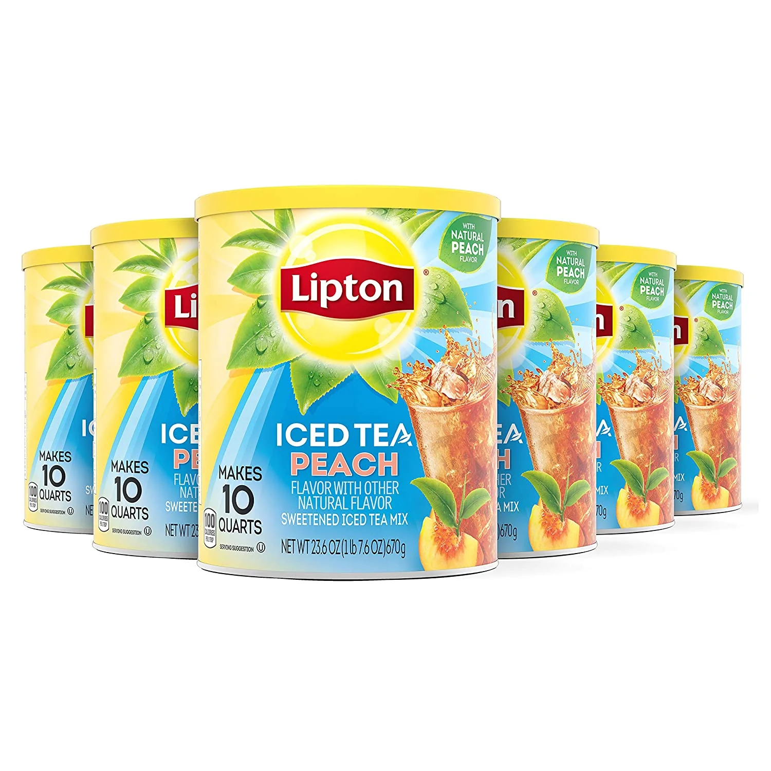 Lipton Iced Tea Mix Peach Sweetened with Real Cane Sugar, 23.6 Oz(6 Pack)