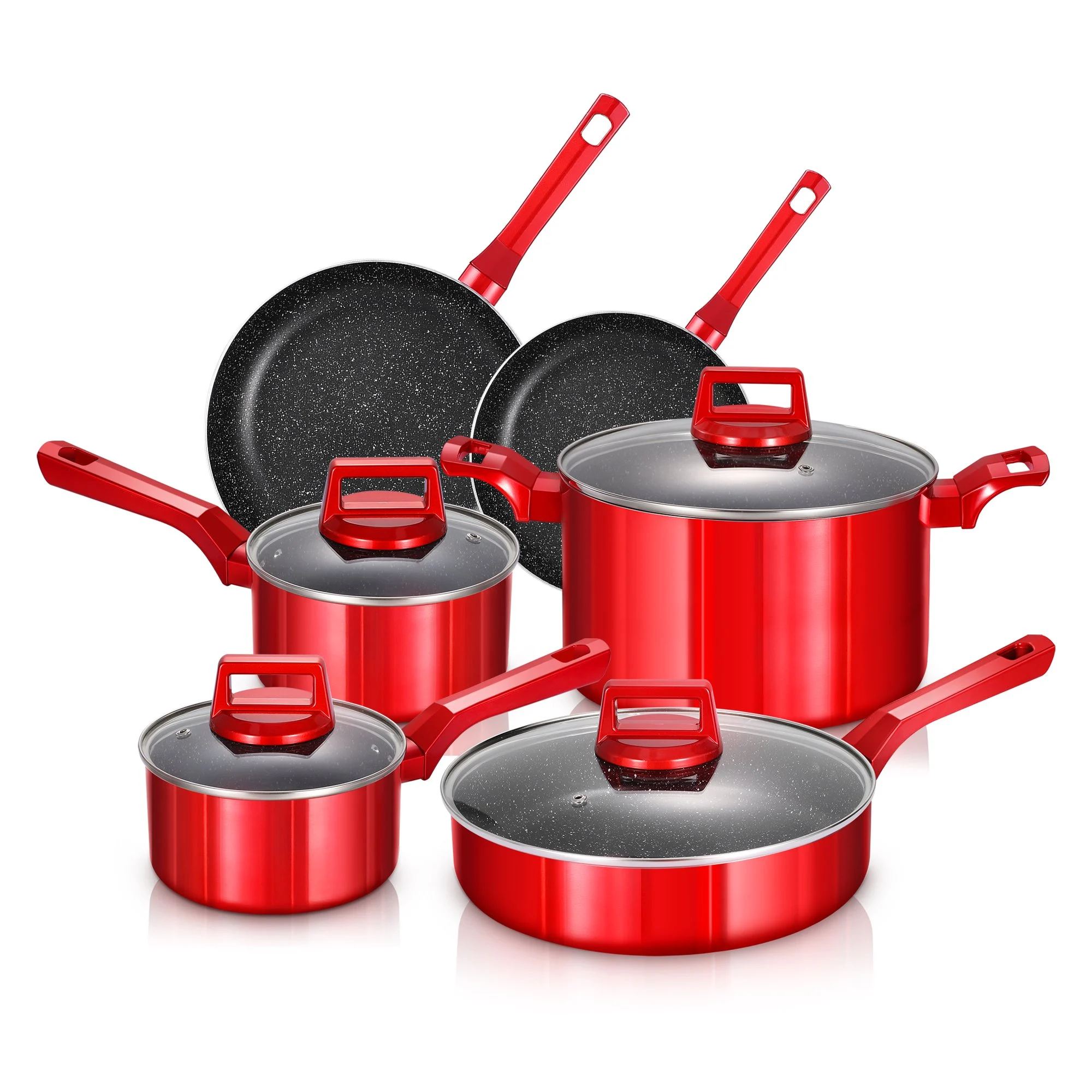 LovoIn 10-Piece Nonstick Cookware Set Aluminum – Red