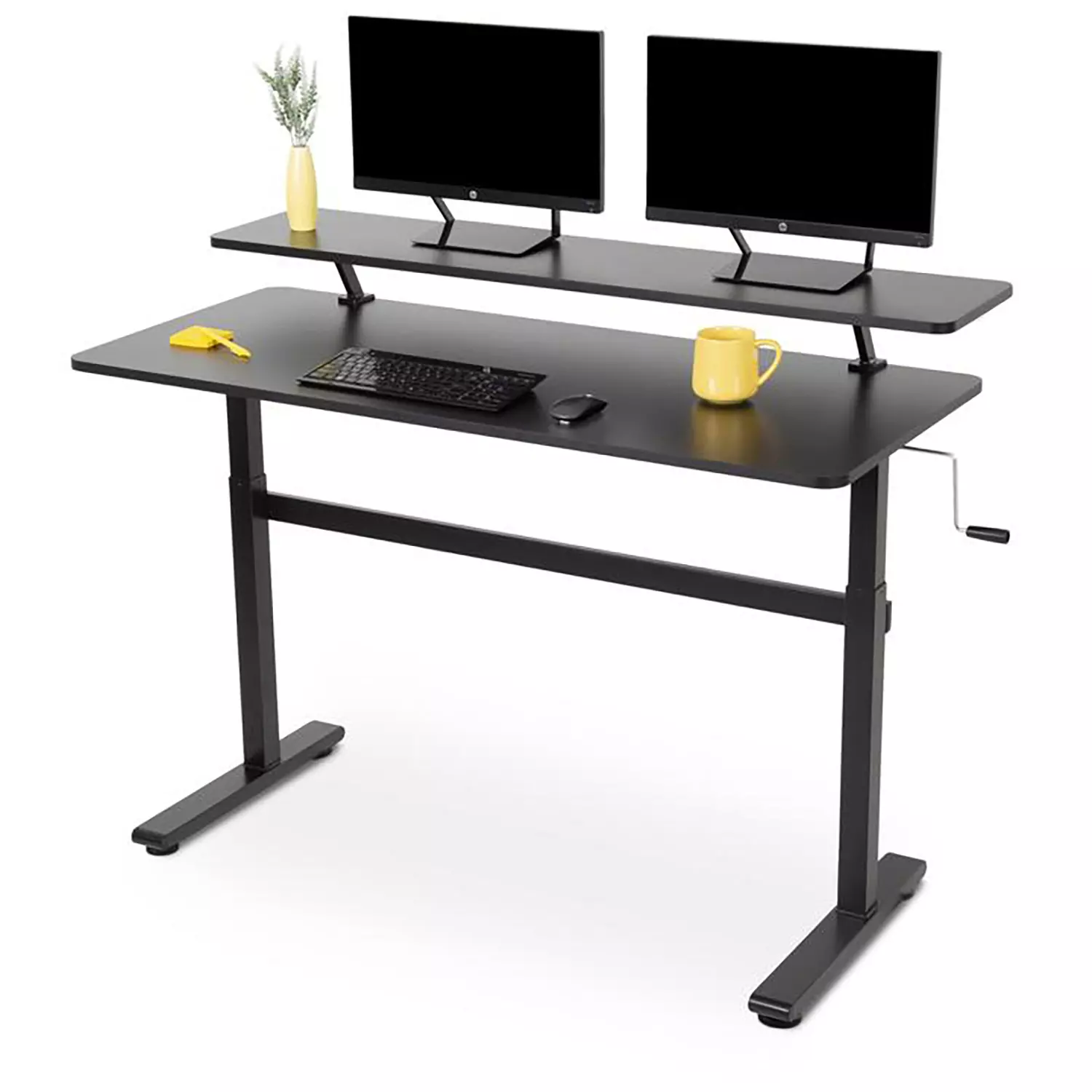 Luxor 55″ Standing Desk with Shelf + Hand Crank, Black