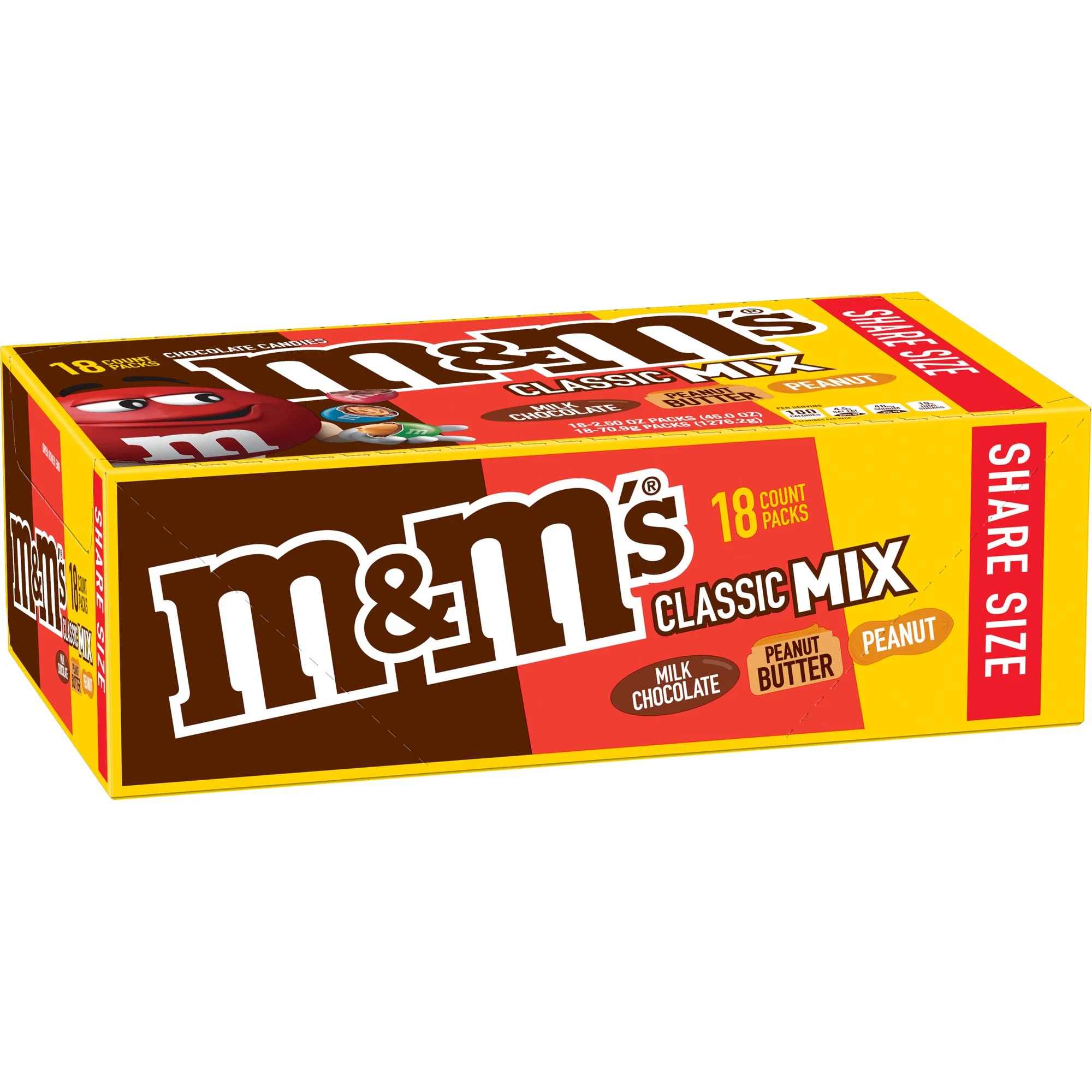M&M’S Classic Mix Chocolate Candy Share Size Pack, 2.5 oz (18 Count)