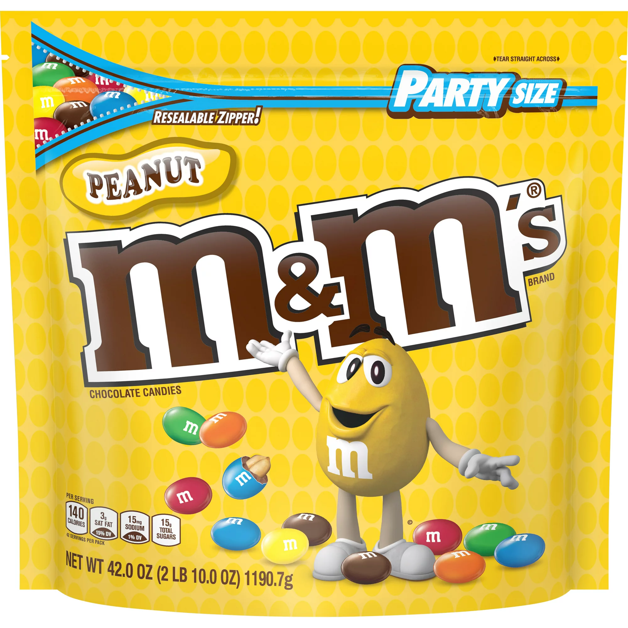 M&M’s, Peanut Milk Chocolate Candy, Party Size, 42 Ounce