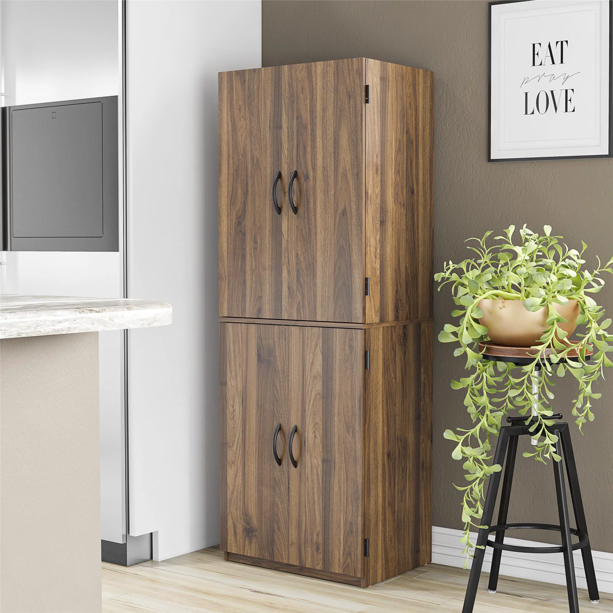 Mainstays 4-Door 5′ Storage Cabinet, Walnut