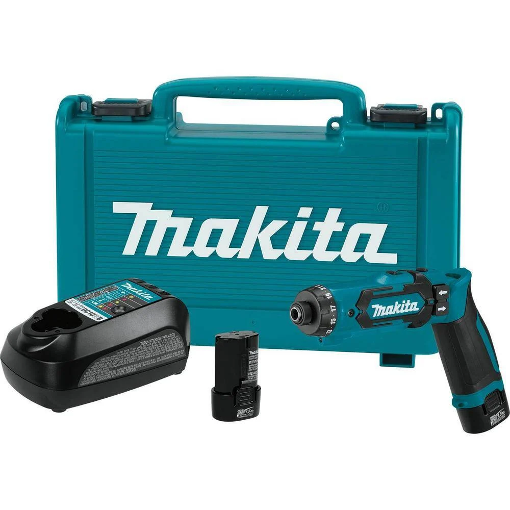 Makita DF012DSE 7.2V Lithium-Ion 1/4 in. Cordless Hex Driver-Drill Kit with Auto-Stop Clutch