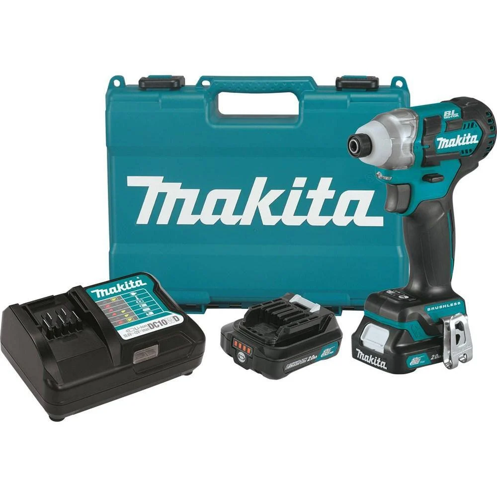 Makita DT04R1 12V max CXT Lithium-Ion Brushless 1/4 in. Cordless Impact Driver Kit with (2) Batteries 2.0Ah, Charger, Hard Case