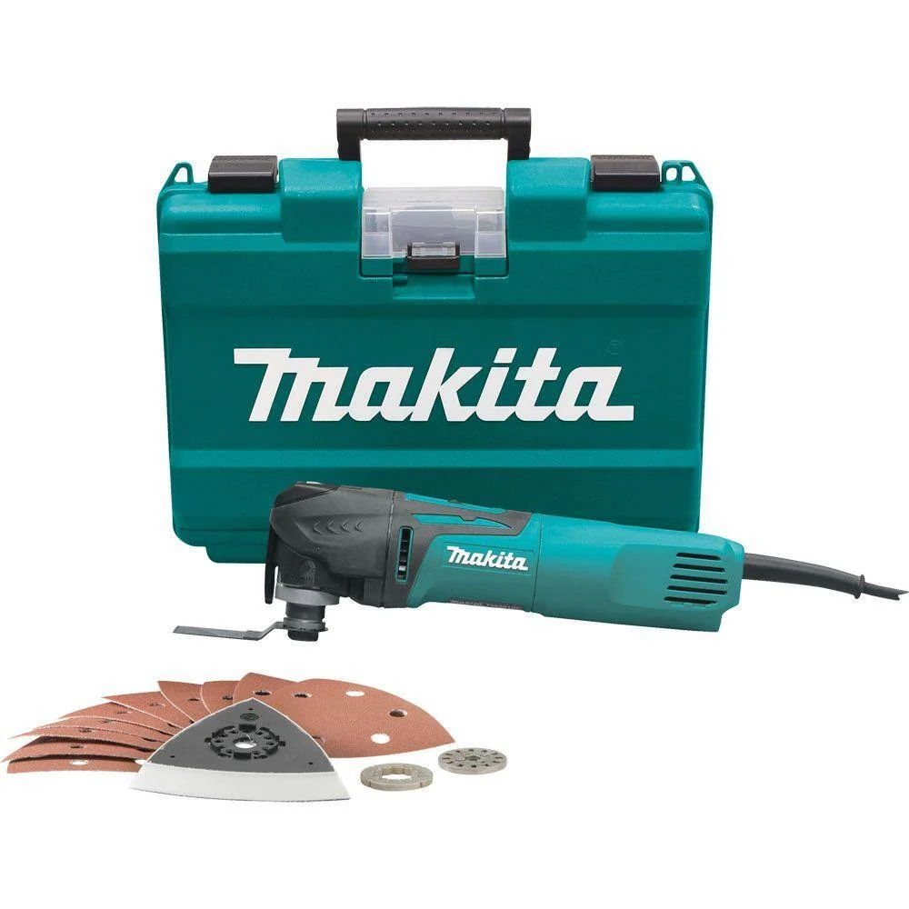 Makita TM3010CX1 3 Amp Corded Variable Speed Oscillating Multi-Tool Kit With Blade, Sanding Pad, Sandpaper, Adapter, Hard Case