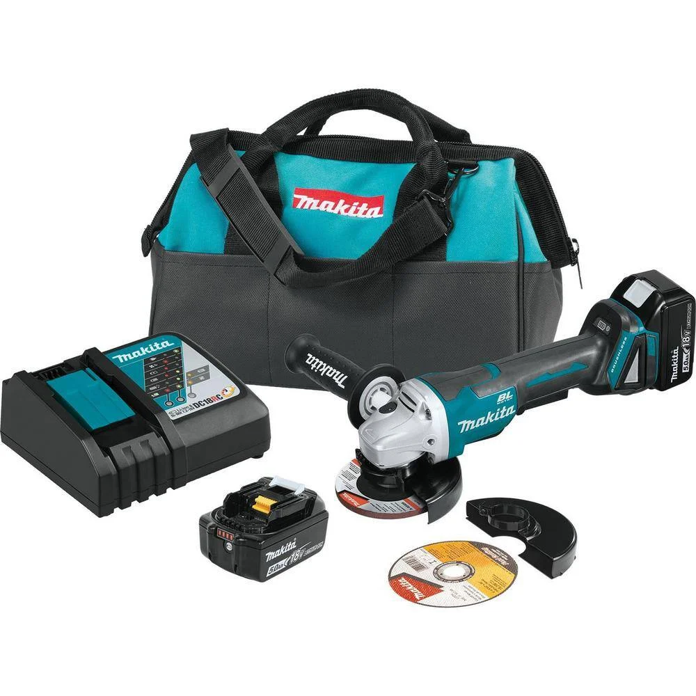 Makita XAG11T 18V 5.0Ah LXT Lithium-Ion Brushless Cordless 4-1/2 in. /5 in. Paddle Switch Cut-Off/Angle Grinder Kit