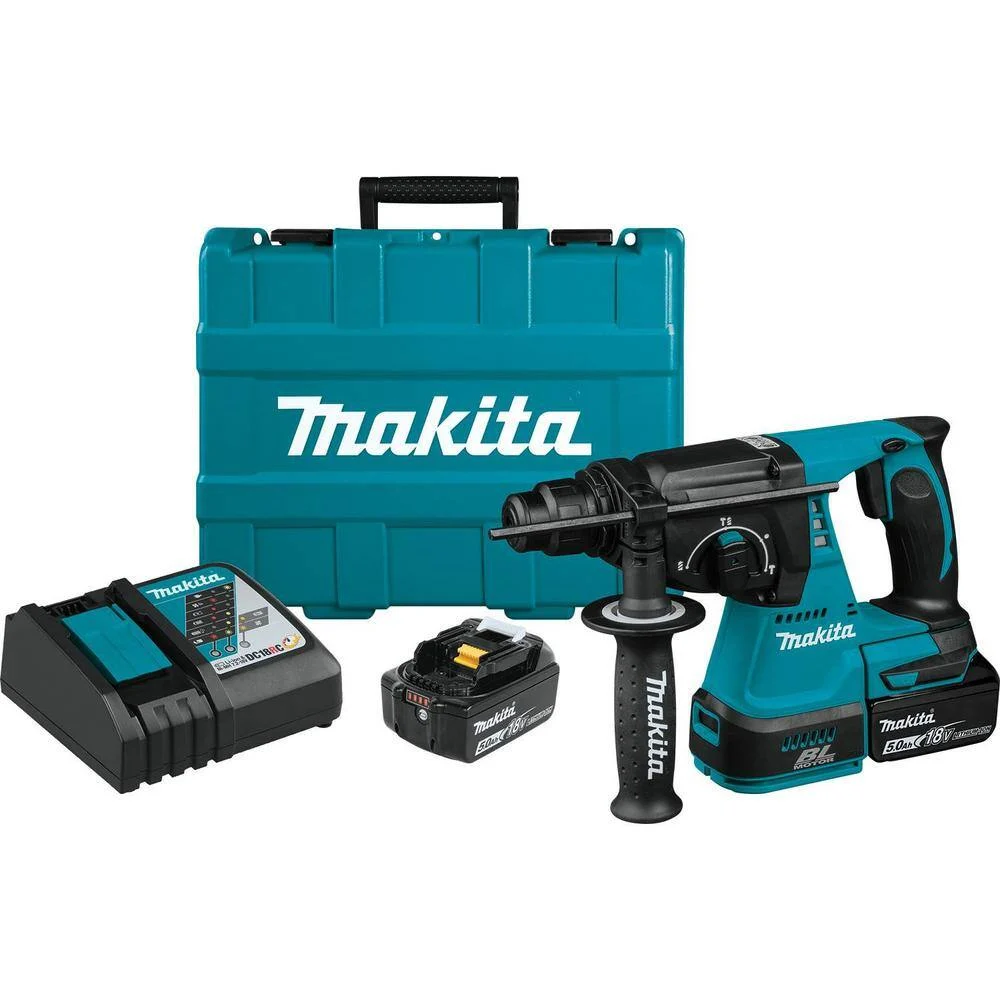 Makita XRH01T 18V LXT Lithium-Ion 1 in. Brushless Cordless SDS-Plus Concrete/Masonry Rotary Hammer Drill with (2) Batteries 5.0Ah