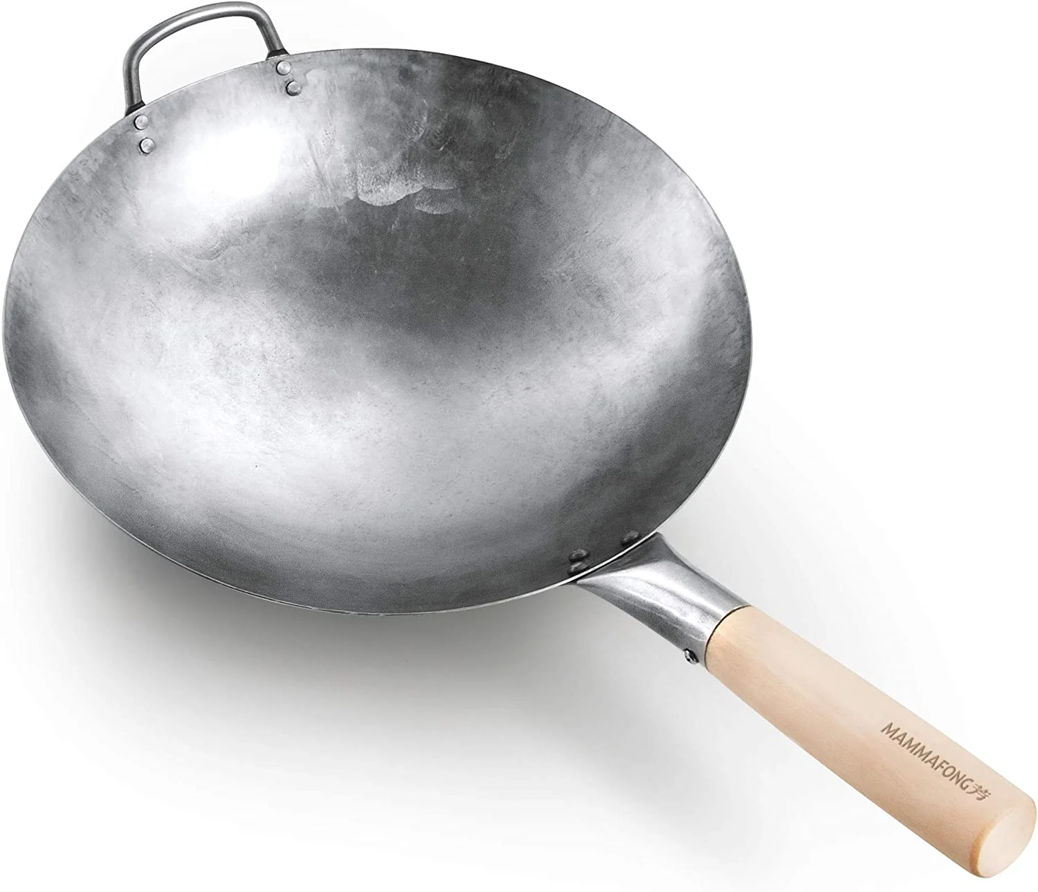 Mammafong Round Bottom 14-inch Traditional Carbon Steel Wok Pan – Authentic Hand Hammered Woks and Stir Fry Pans – Pow Wok with no chemical coating