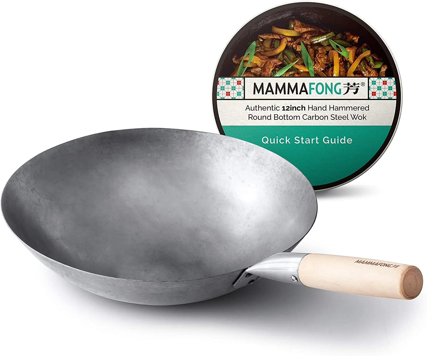 Mammafong Round Bottom Carbon Steel Wok Pan – Authentic Hand Hammered Woks and Stir Fry Pans – 12-inch Pow Wok for gas stoves
