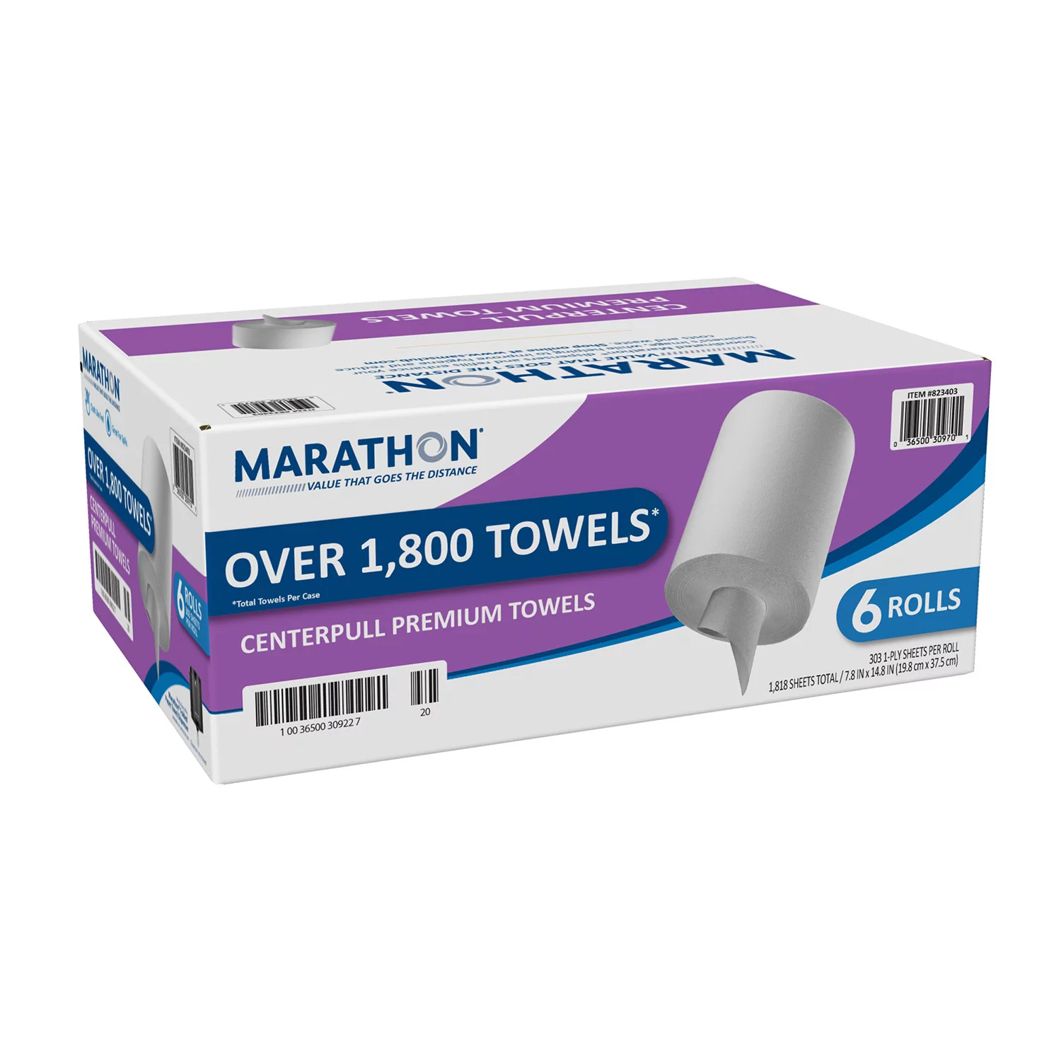 Marathon Centerpull Paper Towel, 1-Ply, White, 15″ x 7.8″ (6 rolls)