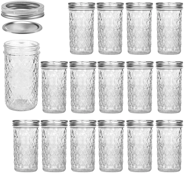 Mason Jars 12 OZ, VERONES Canning Jars Jelly Jars With Regular Lids,15 PACK