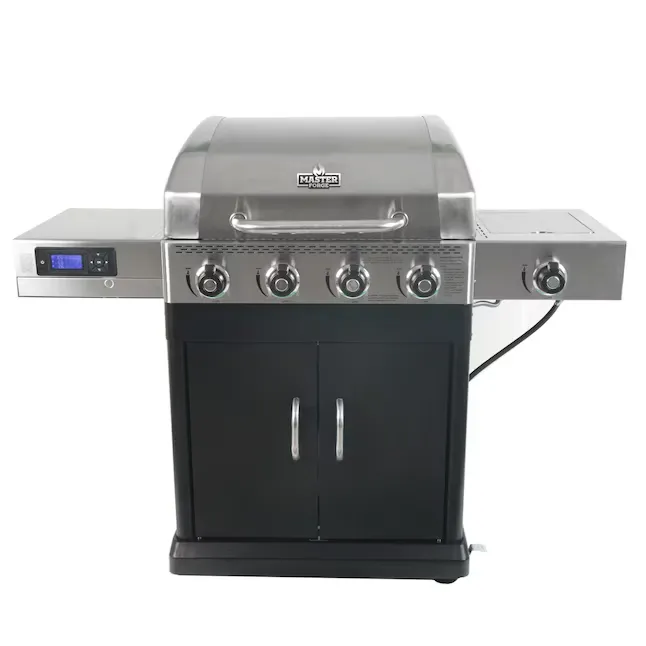 Master Forge GBC22483L Silver and Black/Stainless Steel and Powder Coated 4-Burner Liquid Propane Gas Grill with 1 Side Burner