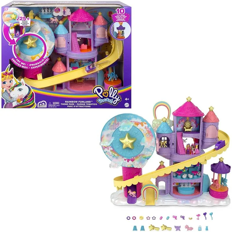 Mattel ​Polly Pocket Rainbow Funland Theme Park, 30 Pieces