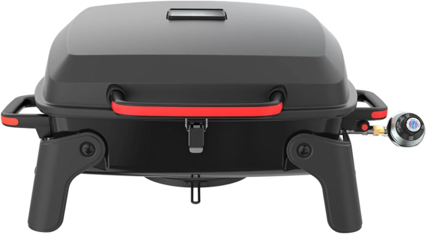 Megamaster 1-Burner Portable Gas Grill with Locking Lid, 11,000 BTU Stainless Steel Burner, Foldable Legs, Small Propane Grill for Outdoor Cooking, Camping, BBQs, Patios, and Gardens – 820-0065C