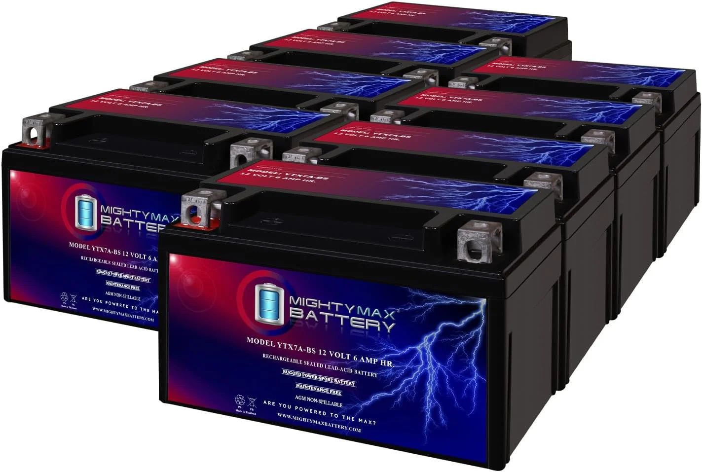 Mighty Max Battery YTX7A-BS 12V 6AH Sealed Lead AGM Battery for Motorcycles – 8 Pack