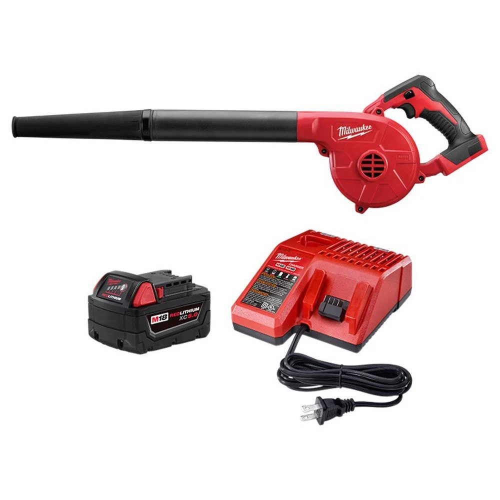 Milwaukee 0884-20-48-59-1850 M18 18V Lithium-Ion Cordless Compact Blower with (1) 5.0Ah Battery and Charger