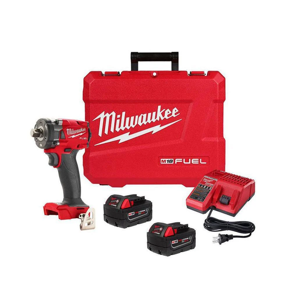 Milwaukee 2855P-22R M18 FUEL 18V Lithium-Ion Brushless Cordless 1/2 in. Compact Impact Wrench with Pin Detent Kit with Resistant Batteries