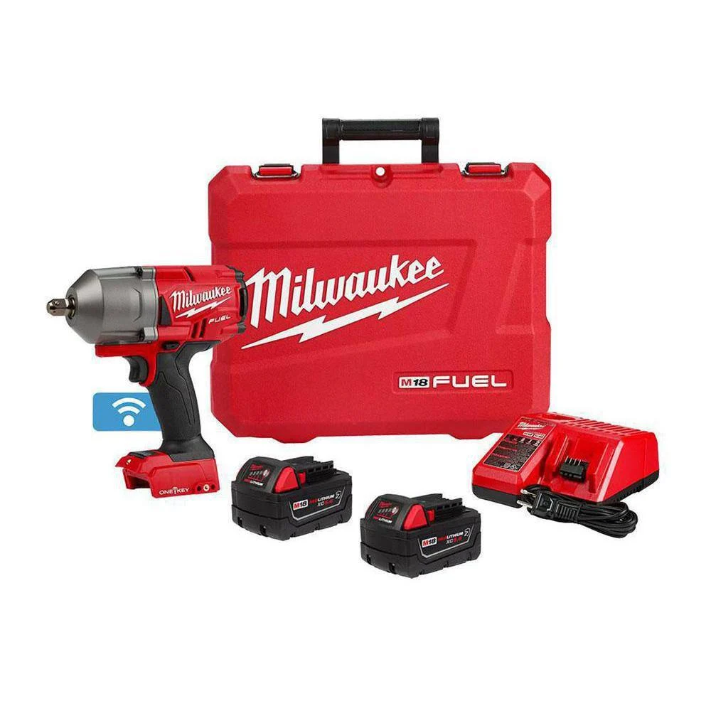 Milwaukee 2862-22R M18 FUEL ONE-KEY 18V Li-Ion Brushless Cordless 1/2 in. High Torque Impact Wrench with Pin Detent Kit,Resistant Batteries