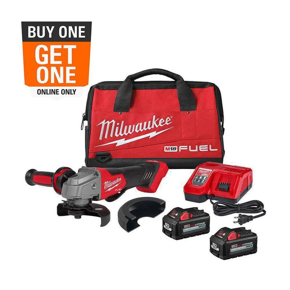 Milwaukee 2880-22 M18 FUEL 18V Lithium-Ion Brushless Cordless 4-1/2 in./5 in. Grinder, Paddle Switch Kit with Two 6.0 Ah Batteries
