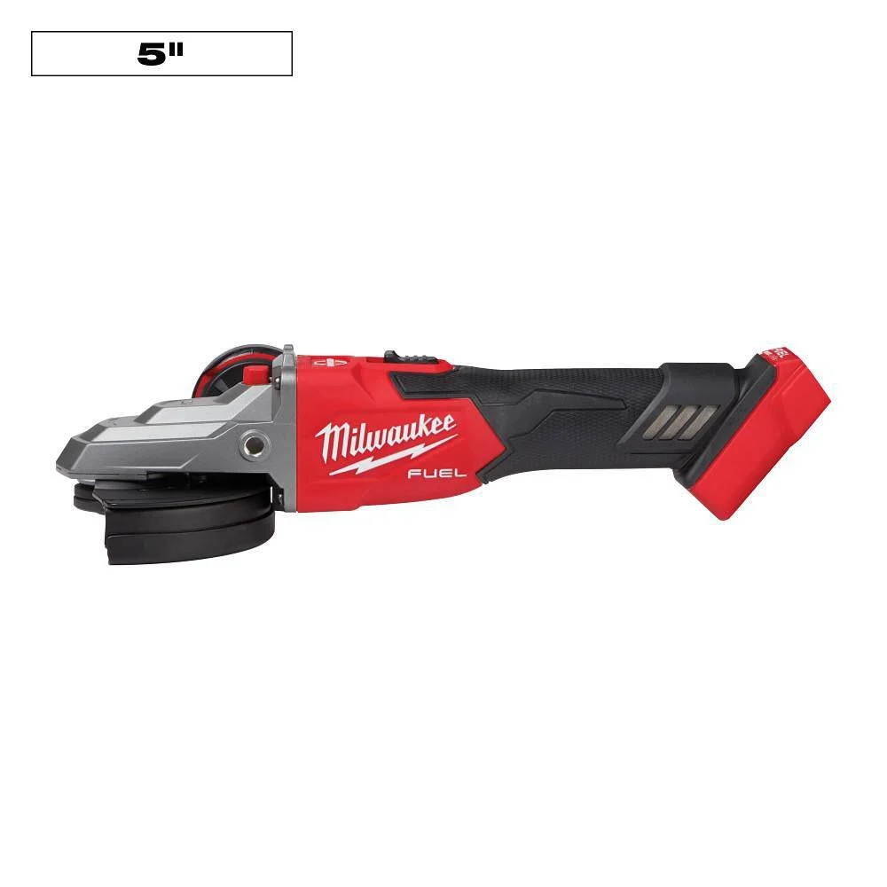 Milwaukee 2887-20 M18 FUEL 18V Lithium-Ion Brushless Cordless 5 in. Flathead Braking Grinder with Slide Switch Lock-On (Tool-Only)