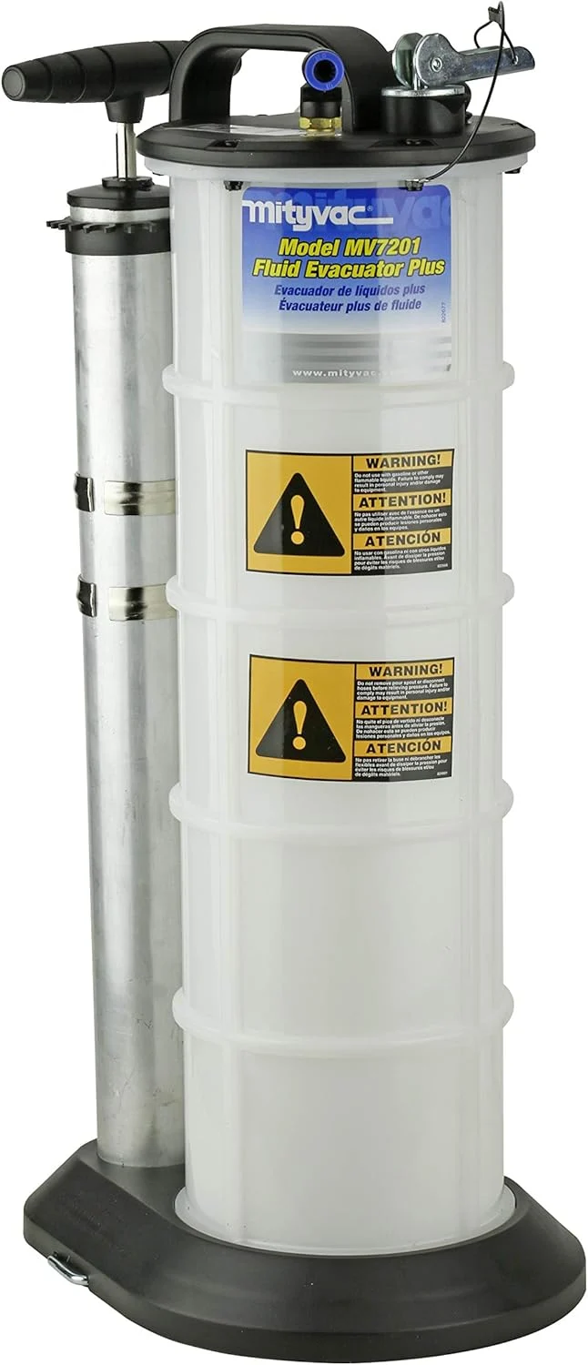 Mityvac 7201 2.3 Gallon Fluid Evacuator Extractor and Dispensing Pump, Push Button, Manual Operation, Chemical-Resistant Polyethylene, Automatic Overflow Prevention, Quick-Drain Spout, Large Base
