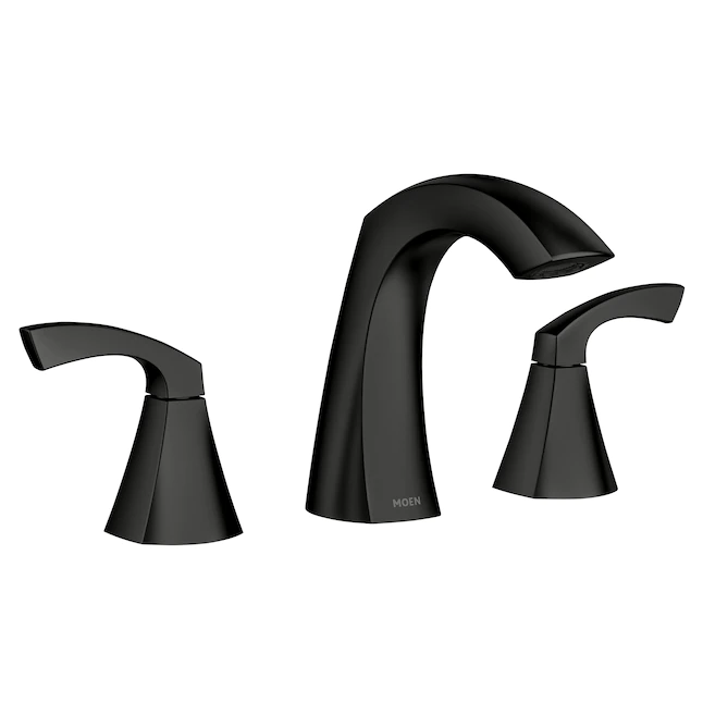 Moen 84504BL Lindor Matte Black 2-handle Widespread High-arc Bathroom Sink Faucet with Drain