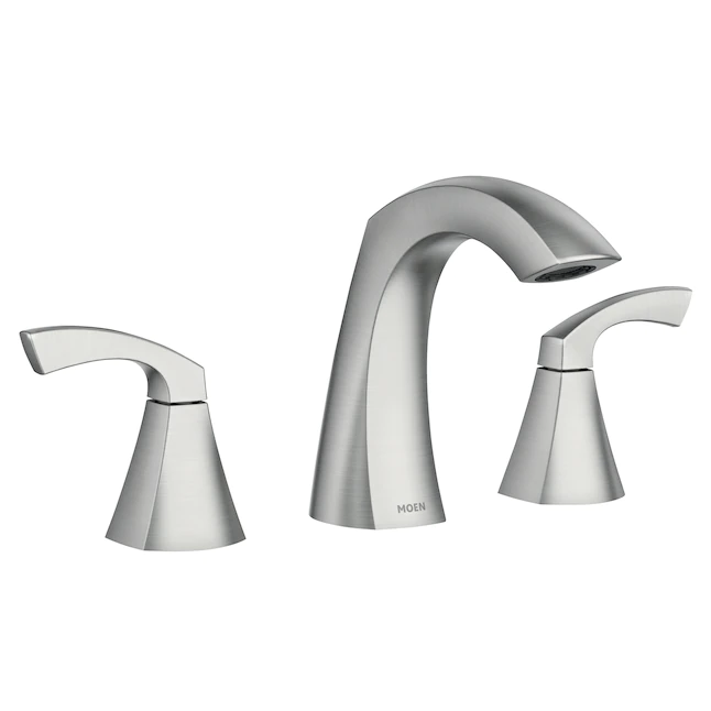 Moen 84504SRN Lindor Spot Resist Brushed Nickel 2-handle Widespread WaterSense High-arc Bathroom Sink Faucet with Drain