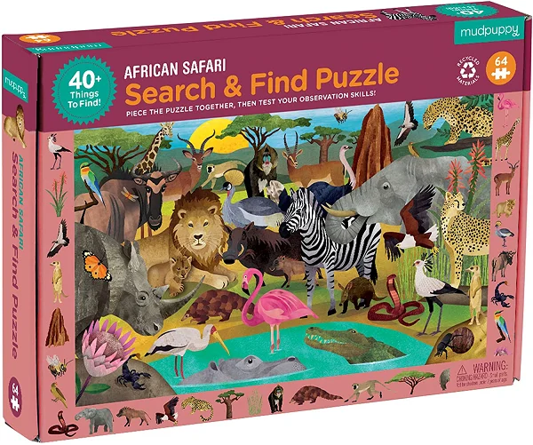 Mudpuppy African Safari Search and Find Puzzle, 64 Pieces – Jigsaw Puzzle