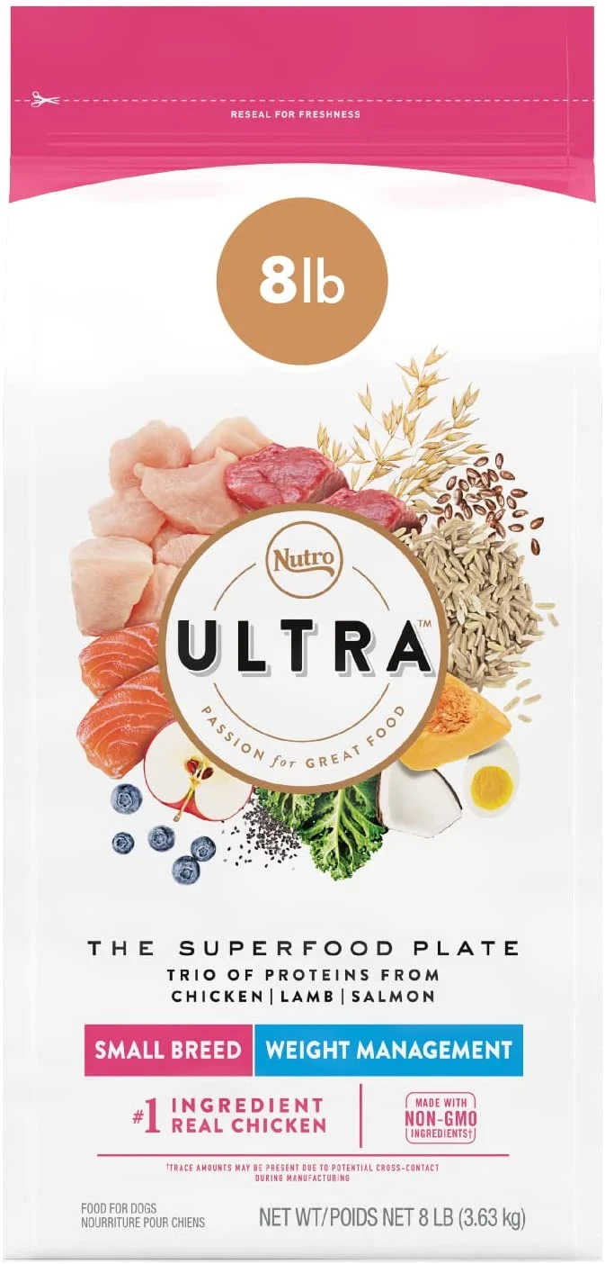 NUTRO ULTRA Adult Weight Management High Protein Natural Small Breed Dry Dog Food for Weight Contol with a Trio of Proteins from Chicken, Lamb and Salmon, 8 lb. Bag