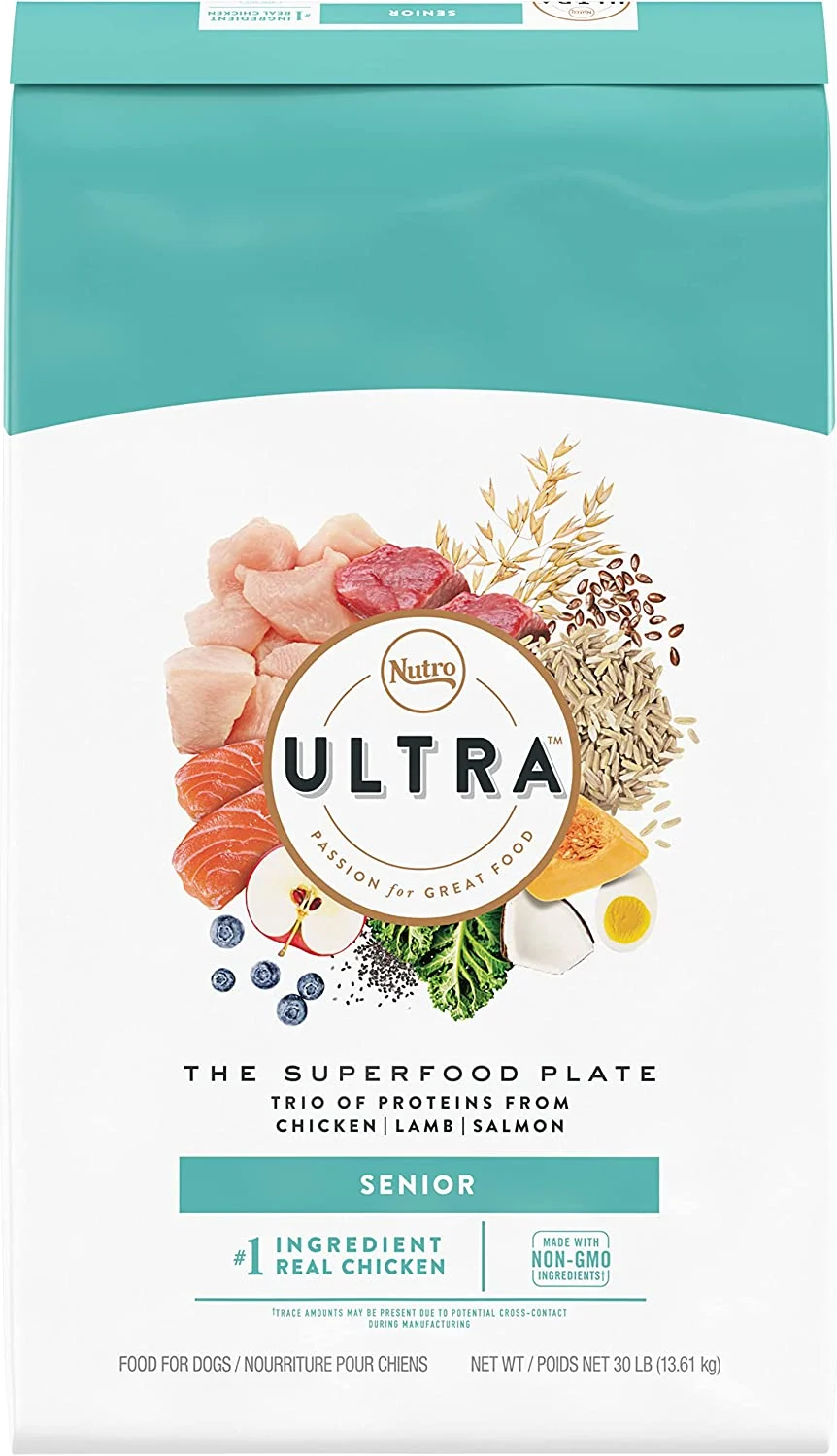 NUTRO ULTRA Senior Dry Dog Food with a Trio of Proteins From Chicken, Lamb and Salmon 30 Pound (Pack of 1)
