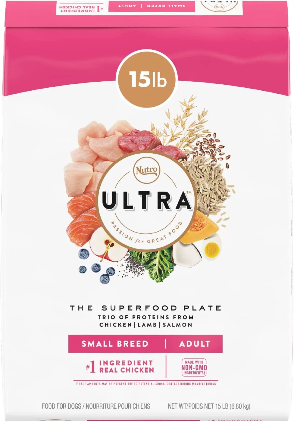NUTRO ULTRA Small Breed Adult Dry Dog Food with a Trio of Proteins From Chicken Lamb and Salmon 15 Pound (Pack of 1)