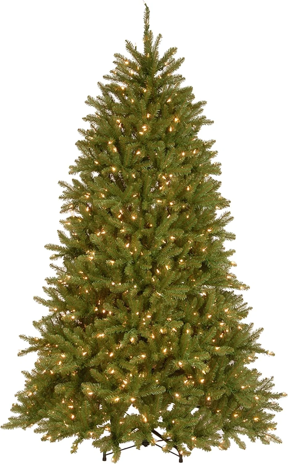 National Tree Company 6.5 ft Pre-Lit Dunhill Fir Artificial Christmas Tree, 600 LED Lights, 1,838 Tips, PowerConnect, Foot Pedal, 10 Light Functions, Includes Stand, Green