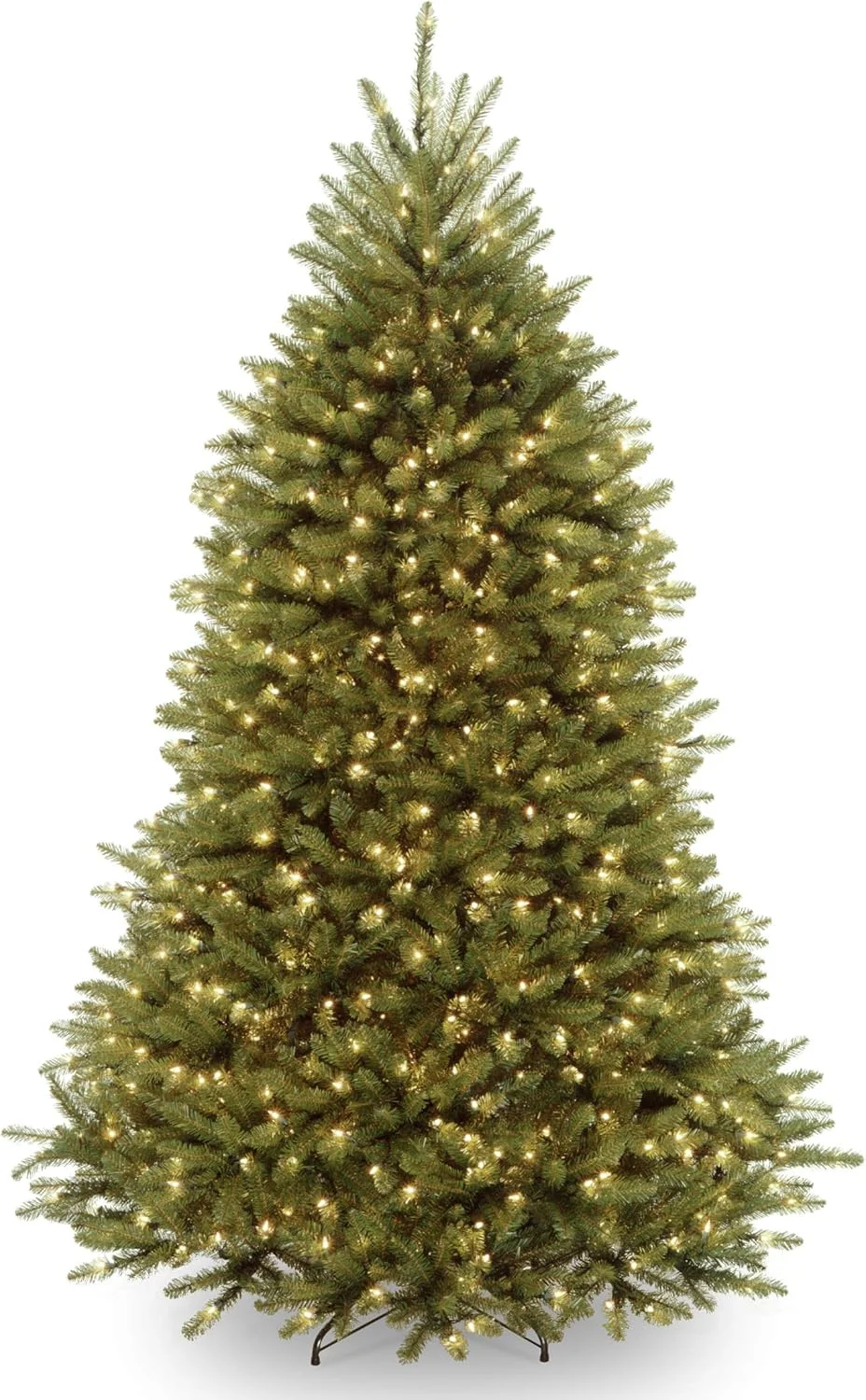 National Tree Company 7 ft Pre-Lit Dunhill Fir Artificial Christmas Tree, 650 LED Lights, 2,144 Tips, PowerConnect, Foot Pedal, 10 Light Functions, Includes Stand, Green