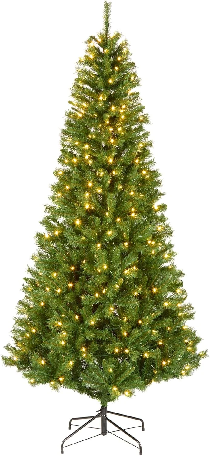 National Tree Company 7.5 ft Pre-lit Artificial Christmas Tree, Slim Winchester Pine, 350 LED Lights, 1,000 Branch Tips, Includes Stand, Green