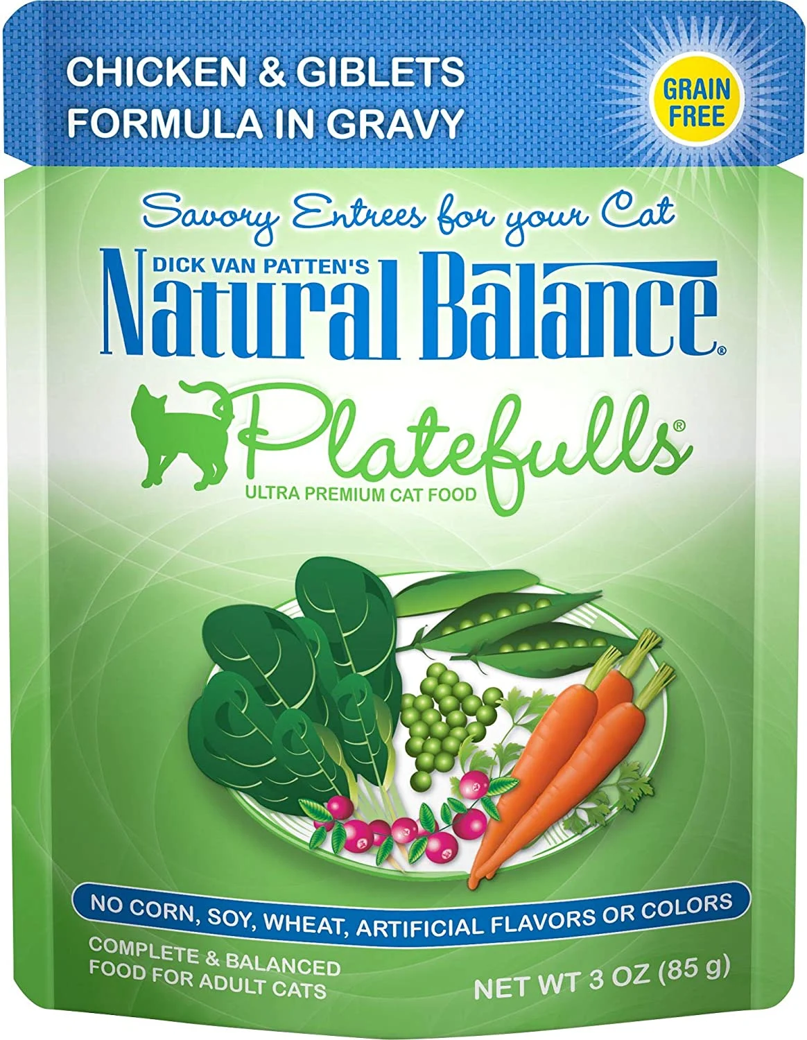 Natural Balance Platefulls Chicken & Giblets Formula in Gravy Grain-Free Cat Food Pouches 3-oz pouch case of 24