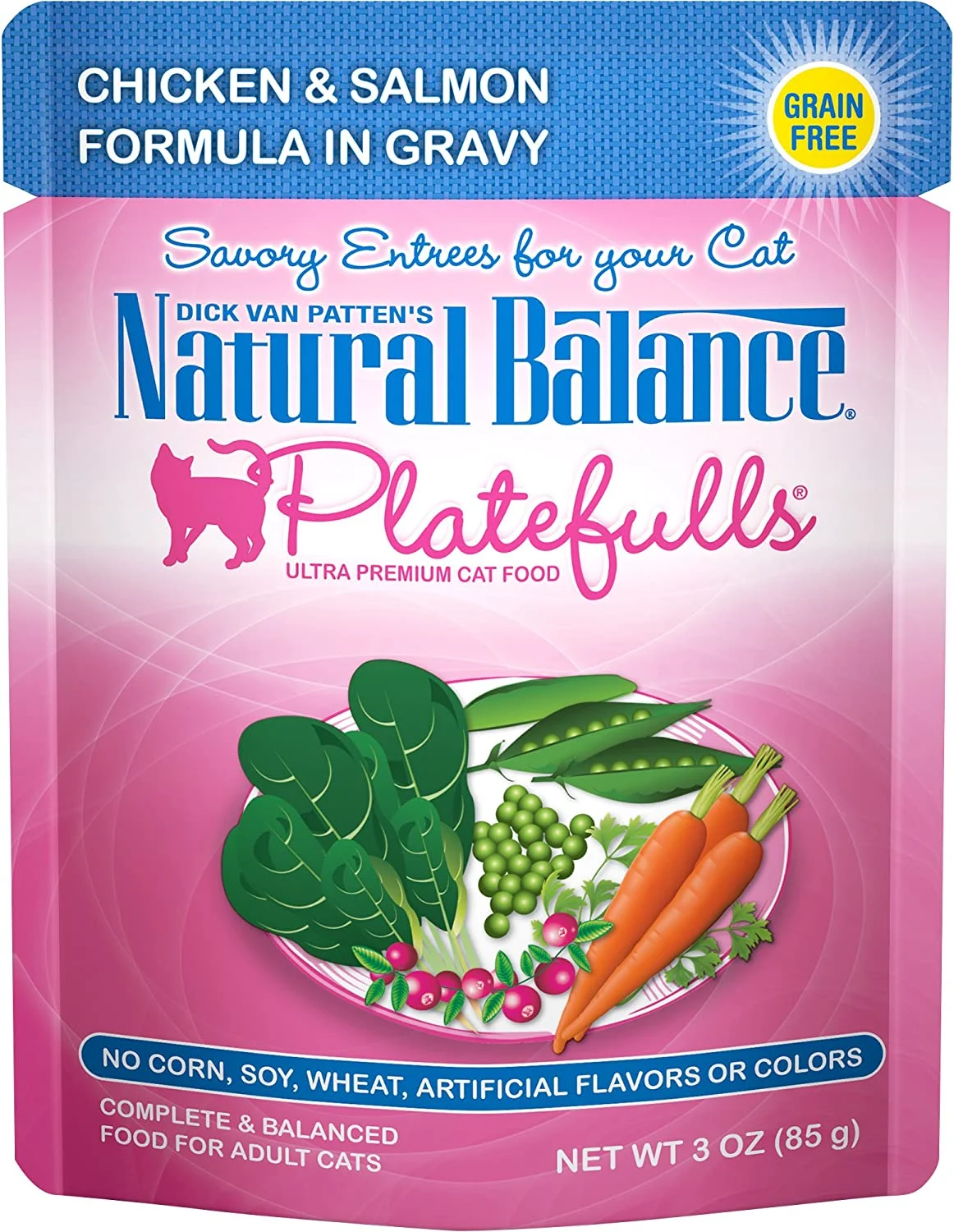 Natural Balance Platefulls Chicken & Salmon Formula in Gravy Grain-Free Cat Food Pouches 3-oz pouch case of 24