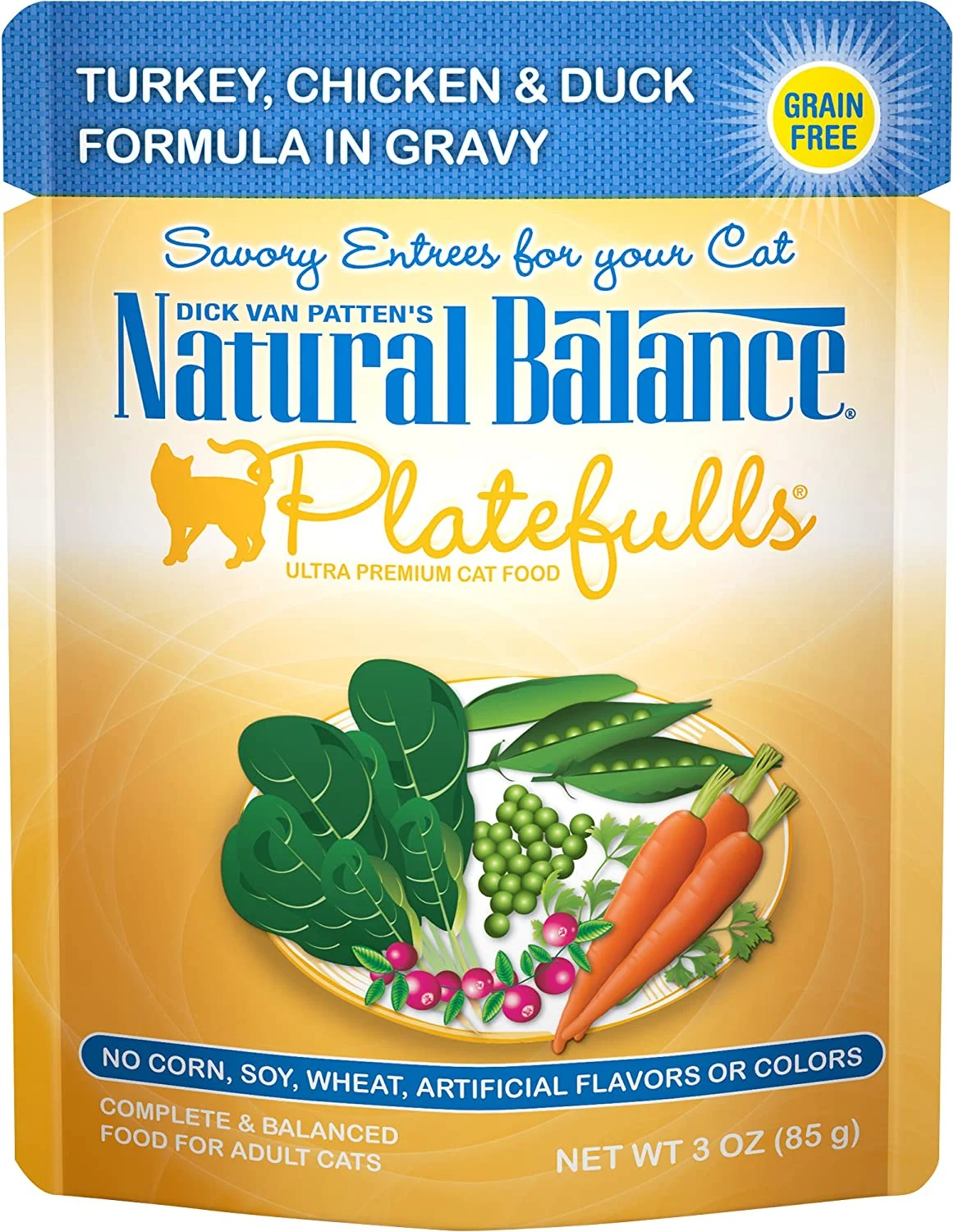 Natural Balance Platefulls Turkey, Chicken & Duck Formula in Gravy Grain-Free Cat Food Pouches 3-oz pouch case of 24
