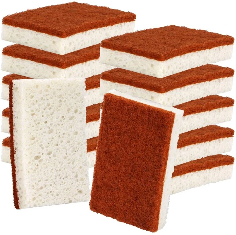 Natural Plant Based Scrub Sponge 12 Pack, Palm Fiber Scrubbing Sponge
