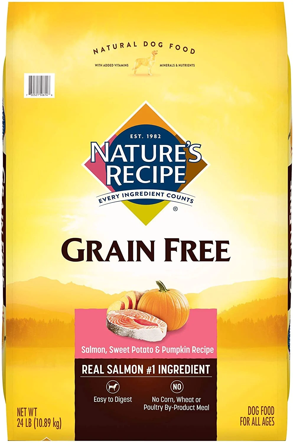 Nature’s Recipe Grain Free Dry Dog Food, Salmon, Sweet Potato & Pumpkin Recipe, 24 Pound Bag, Easy to Digest
