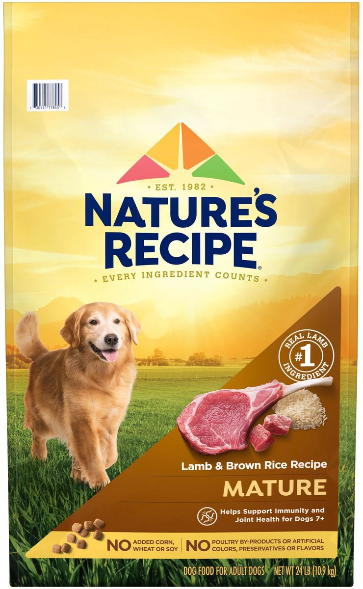 Nature’s Recipe Mature Lamb & Brown Rice Recipe Dry Dog Food, 24-lb bag