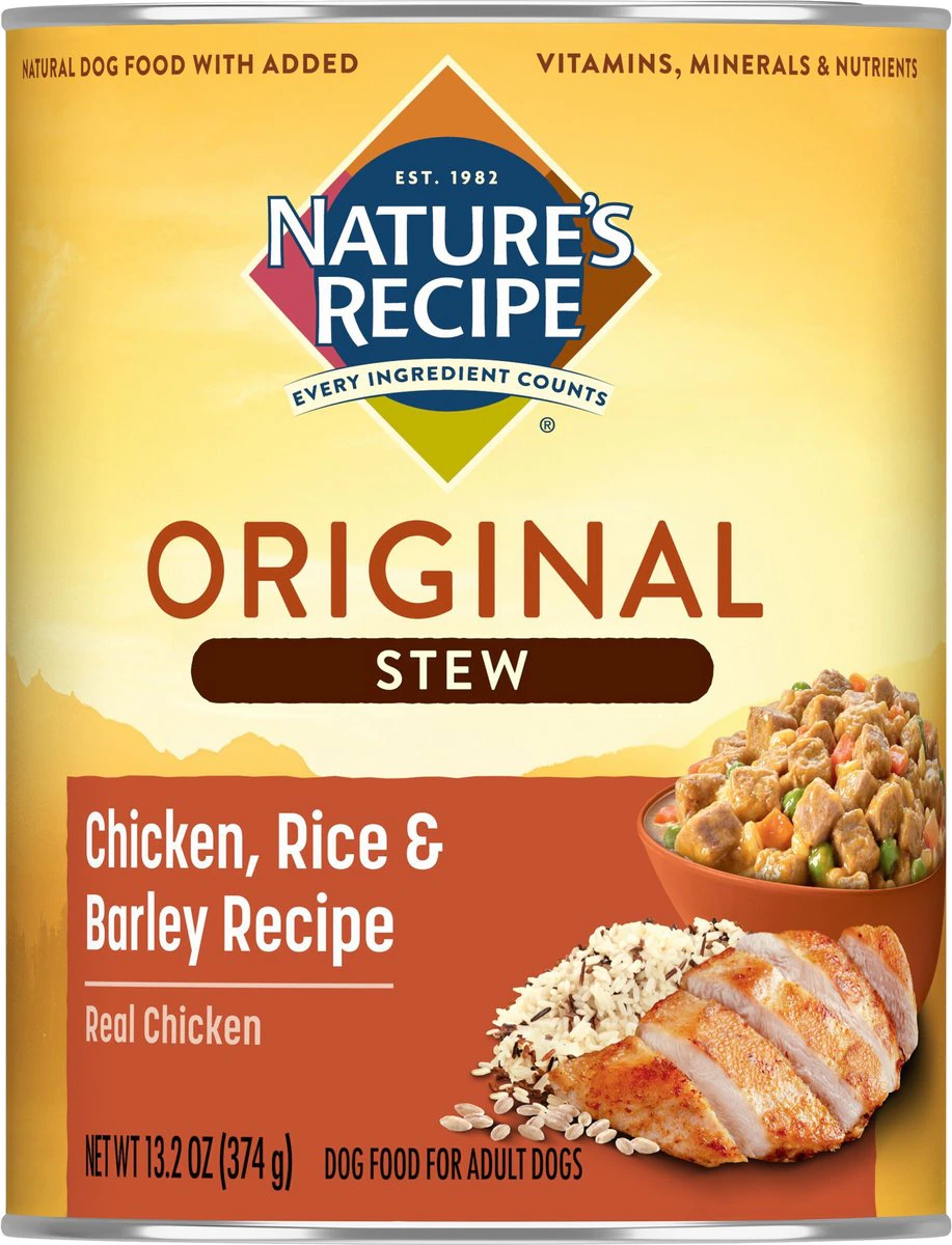 Nature’s Recipe Original Chicken, Rice & Barley Recipe Stew Canned Dog Food –  13.2-oz can, case of 12