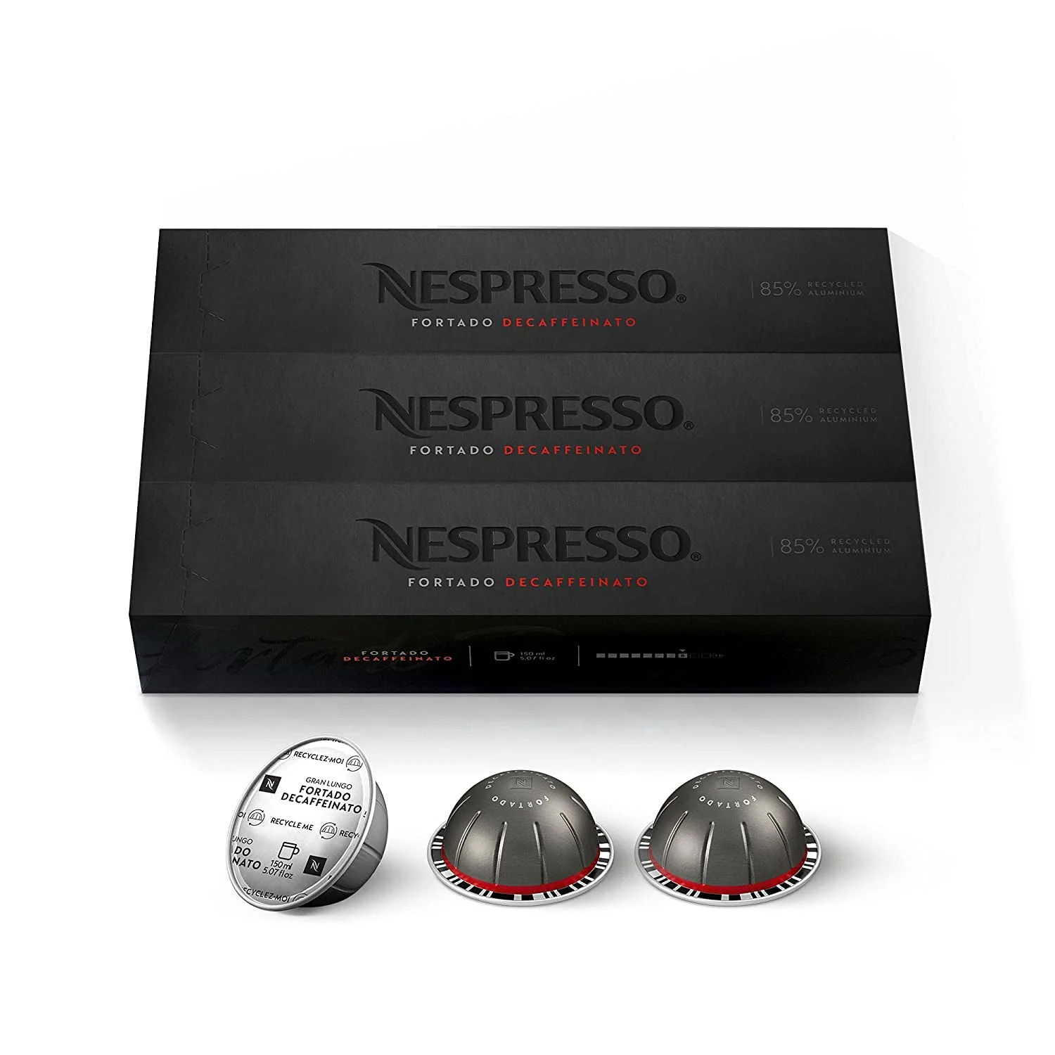Nespresso Vertuo Fortado Decaffeinato, Gran Lungo, 30 Count Coffee Capsules (VERTUO ONLY)