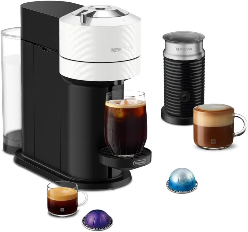 Nespresso Vertuo Next Coffee and Espresso Maker by De’Longhi with Aeroccino Milk Frother, White