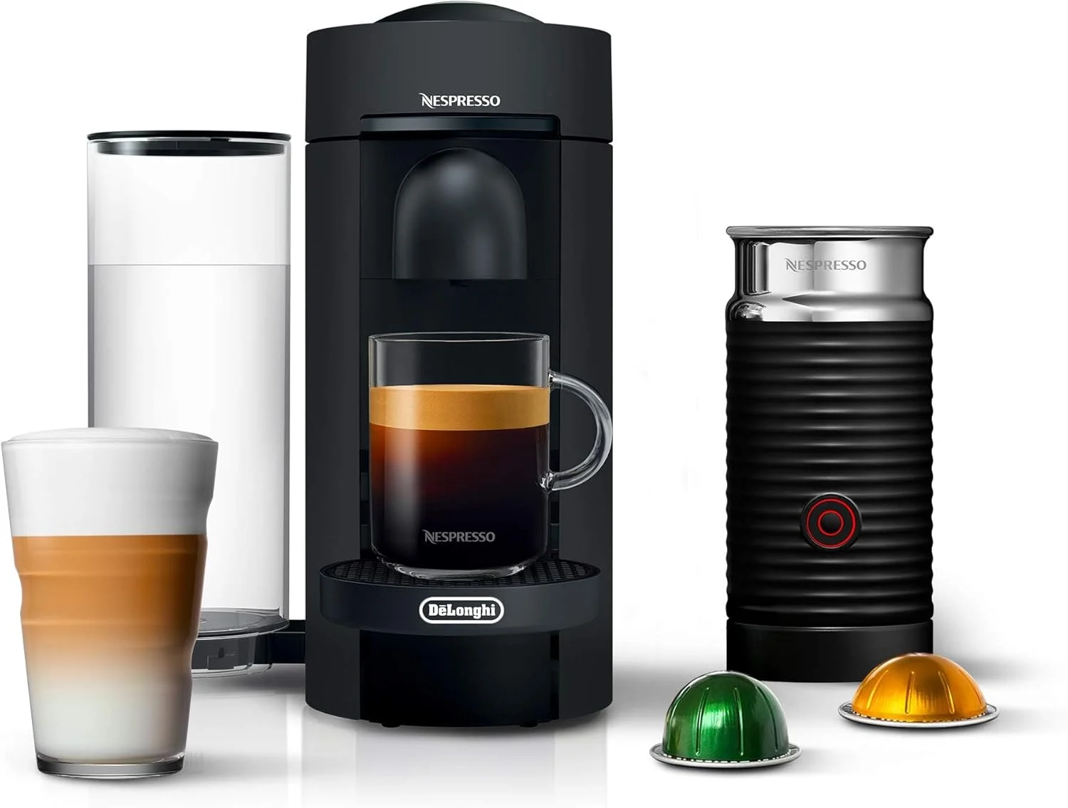 Nespresso Vertuo Plus Deluxe Coffee and Espresso Maker by De’Longhi, Matte Black with Aeroccino Milk Frother