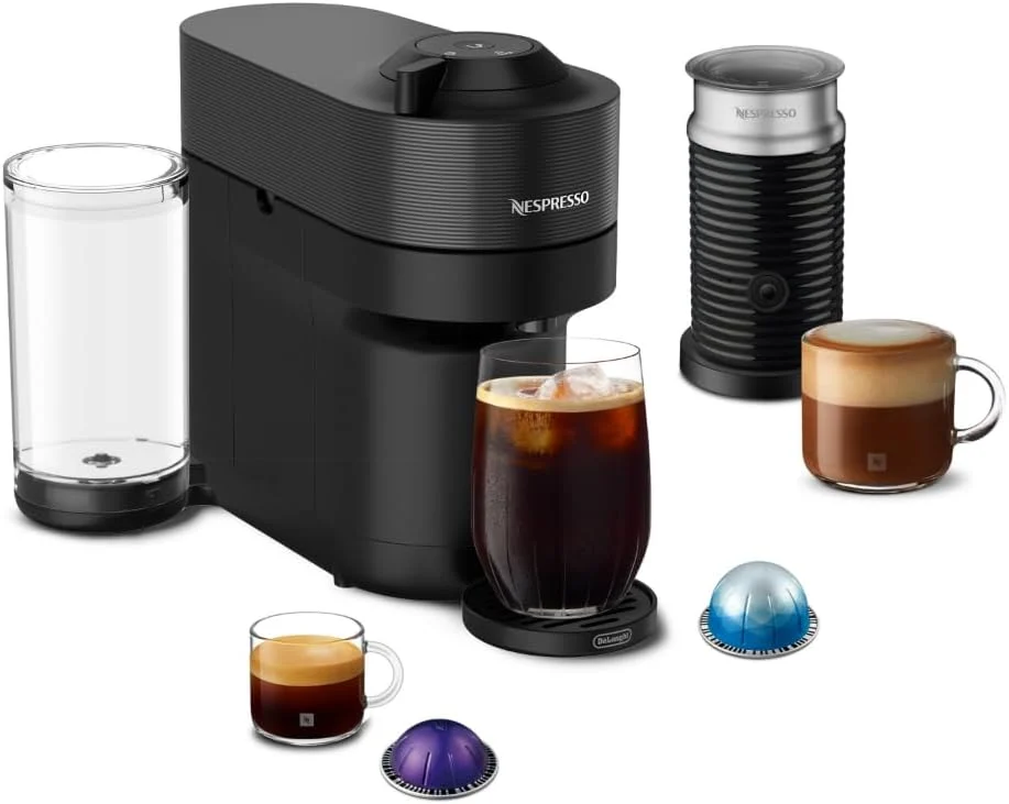 Nespresso Vertuo Pop+ Coffee and Espresso Machine by De’Longhi with Aeroccino Milk Frother, Liquorice Black