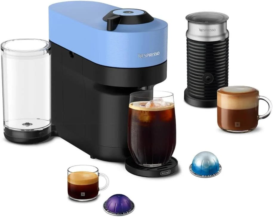 Nespresso Vertuo Pop+ Coffee and Espresso Machine by De’Longhi with Aeroccino Milk Frother, Pacific Blue
