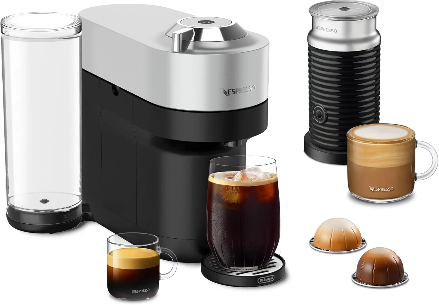 Nespresso Vertuo Pop+ Deluxe by De’Longhi with Aeroccino, Silver